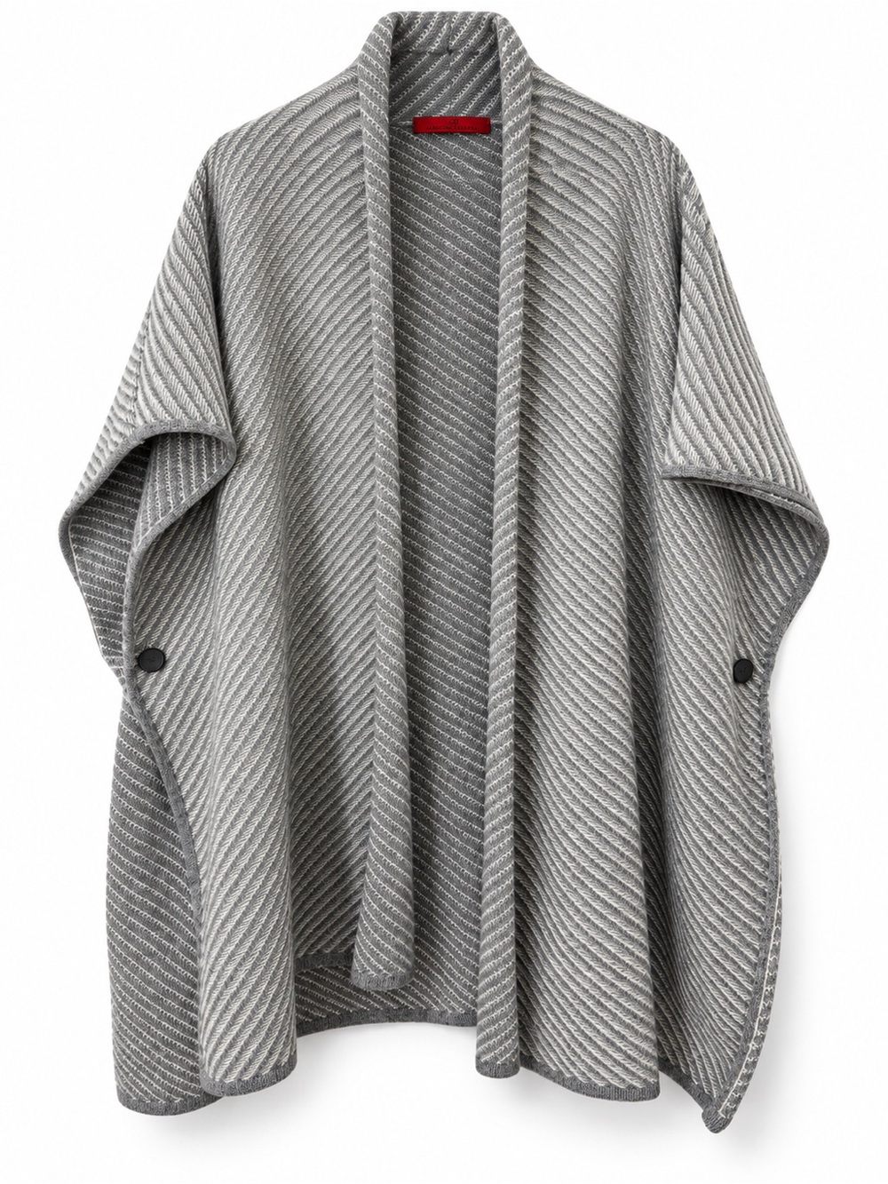 Carolina Herrera Wool Cashmere Blend Knit Cape Poncho Ruana Grey Ivory One Size
